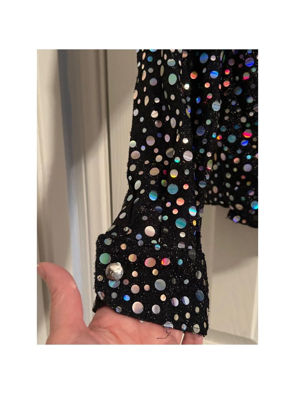 Atlantic Connection Black Bejeweled Sequin Button Down Shirt Size S - Picture 3 of 8